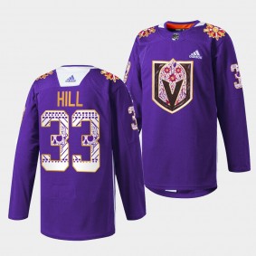 Vegas Golden Knights Adin Hill Hispanic Heritage #33 Purple Jersey Warm Up